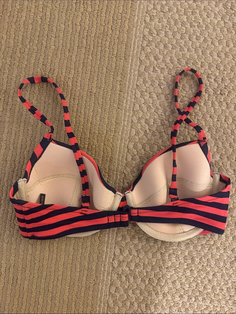 J. Crew Navy and Red Striped Bikini Top